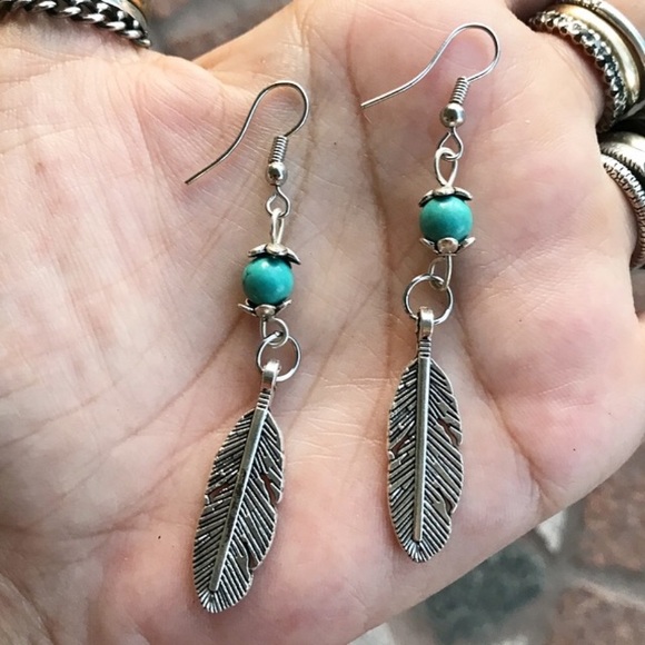 🔴Sale ! Turquoise silver leaf dangly earrings - Picture 10 of 11